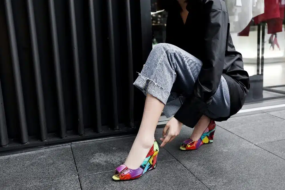 EGONERY fashion pumps shoes 2018 summer women genuine leather high heels wedges peep toe party shoes plus size lady dance pumps 17