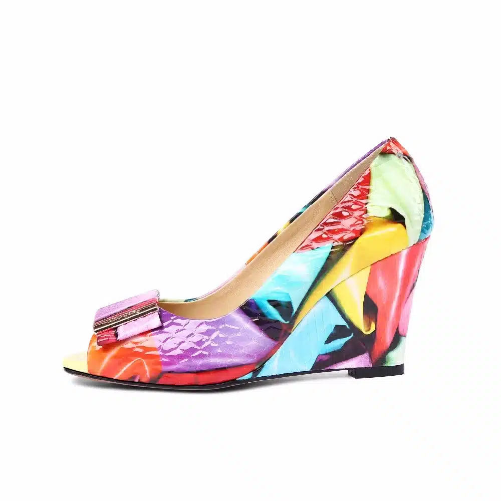 EGONERY fashion pumps shoes 2018 summer women genuine leather high heels wedges peep toe party shoes plus size lady dance pumps 18