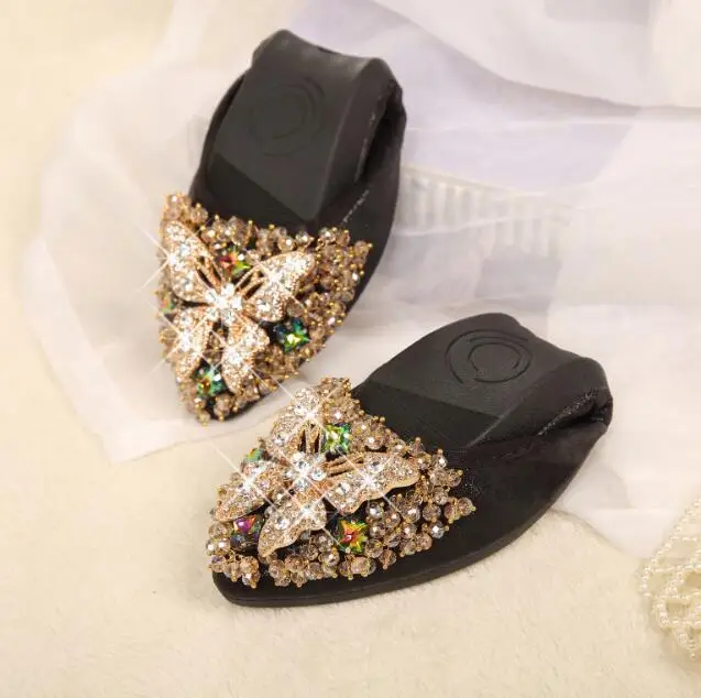 Big Size Women Flat Spring Butterfly Crystal Ballet Flats Foldable Shoes Casual Rhinestone Soft Dancing Egg Roll Up Shoes C228 13