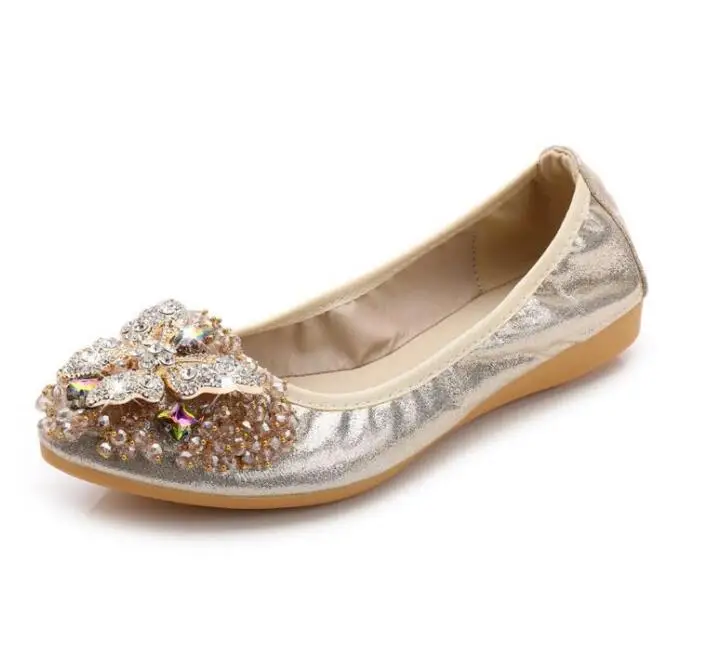 Big Size Women Flat Spring Butterfly Crystal Ballet Flats Foldable Shoes Casual Rhinestone Soft Dancing Egg Roll Up Shoes C228 16