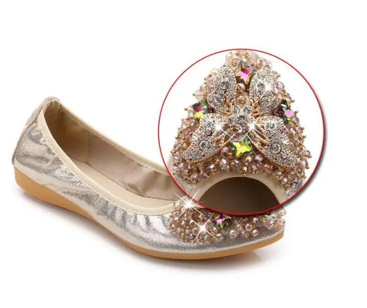 Big Size Women Flat Spring Butterfly Crystal Ballet Flats Foldable Shoes Casual Rhinestone Soft Dancing Egg Roll Up Shoes C228 18