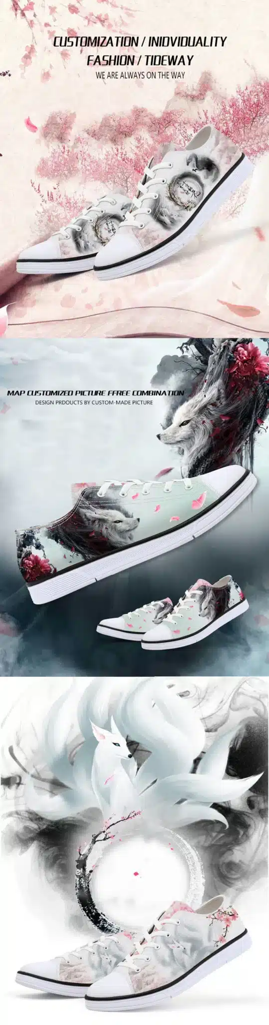 FIRST DANCE Fashion Women Fox Spirit Printed Shoes Classic Canvas Pattern Female Shoes White Floral Walking Floral Lace up Shoes 3