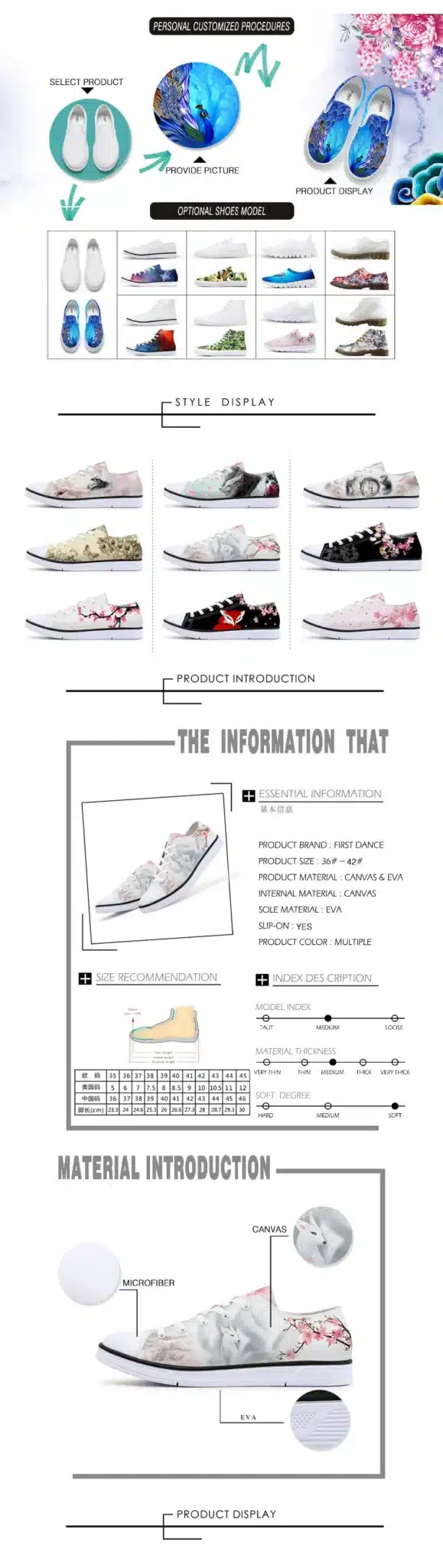 FIRST DANCE Fashion Women Fox Spirit Printed Shoes Classic Canvas Pattern Female Shoes White Floral Walking Floral Lace up Shoes 4