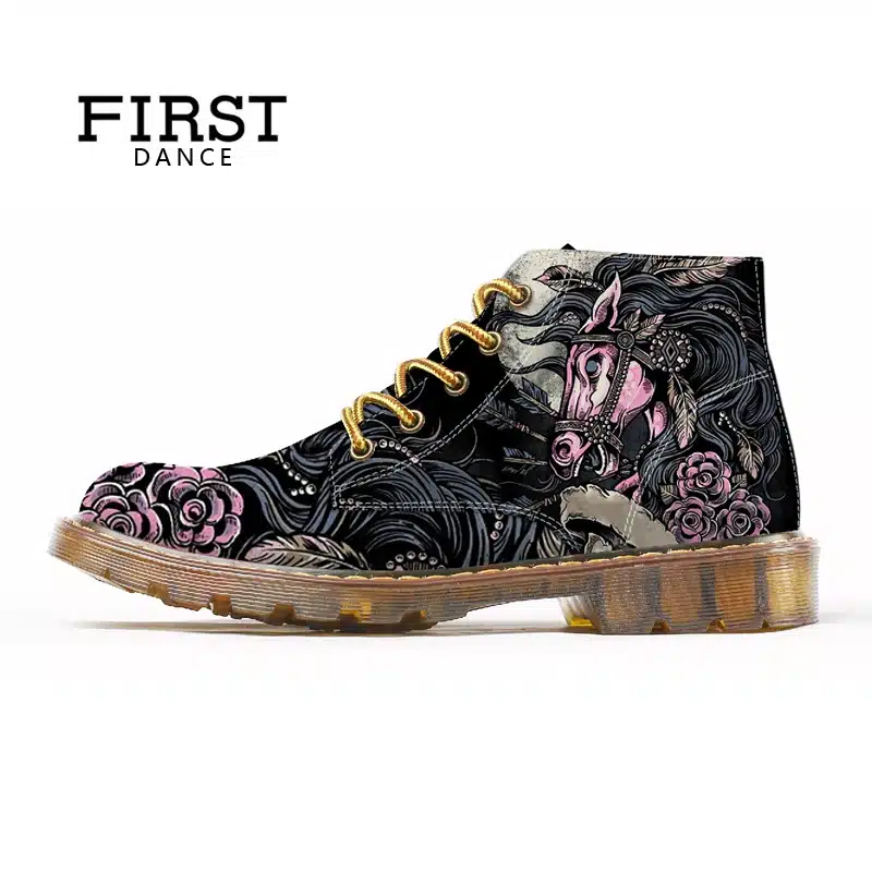 FIRST DANCE 2018 Fashion Mens Skull Shoes For Men Dr Martins Shoes Skeleton Print Black Nice Ankle Shoes Man Oxfords Spring Boot 3