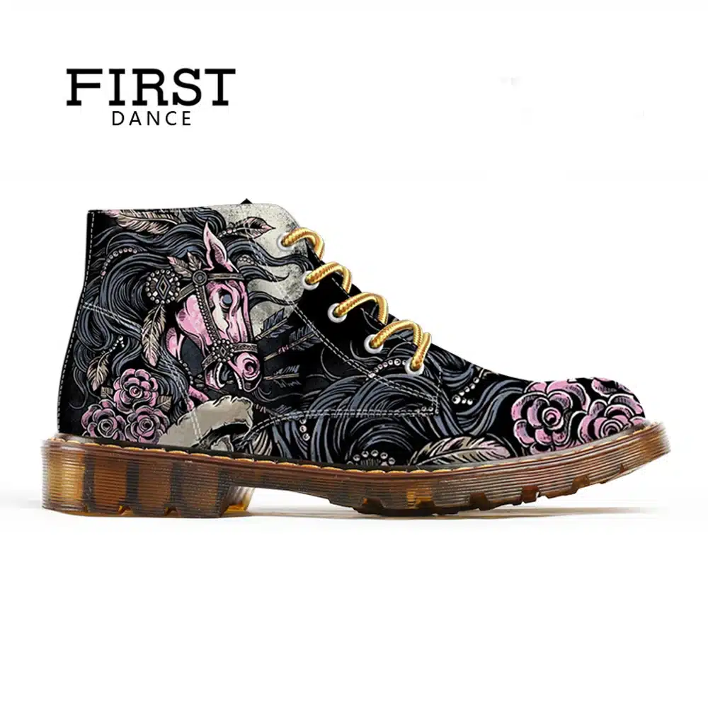 FIRST DANCE 2018 Fashion Mens Skull Shoes For Men Dr Martins Shoes Skeleton Print Black Nice Ankle Shoes Man Oxfords Spring Boot 5
