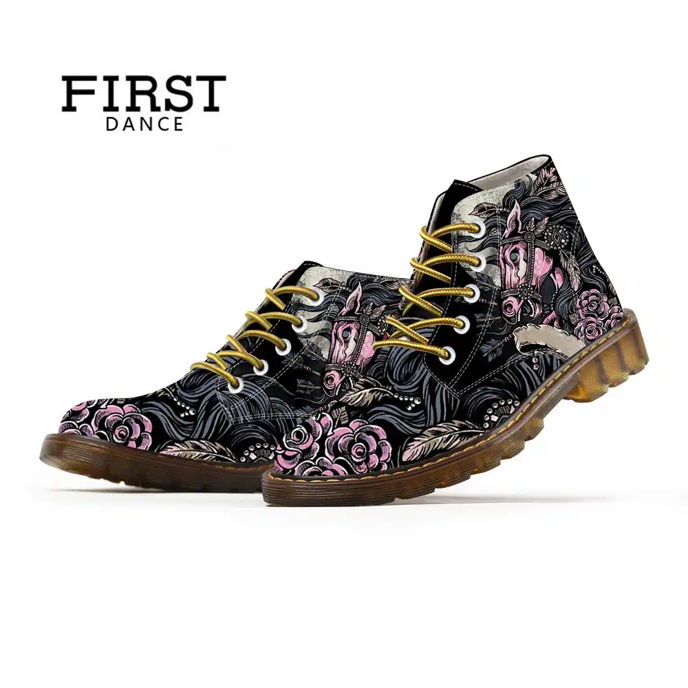FIRST DANCE 2018 Fashion Mens Skull Shoes For Men Dr Martins Shoes Skeleton Print Black Nice Ankle Shoes Man Oxfords Spring Boot 7
