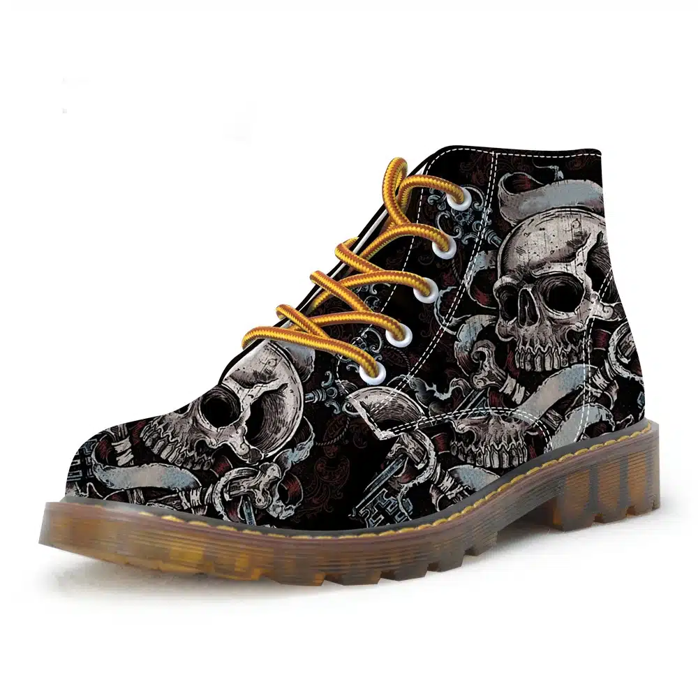 FIRST DANCE 2018 Fashion Mens Skull Shoes For Men Dr Martins Shoes Skeleton Print Black Nice Ankle Shoes Man Oxfords Spring Boot 9