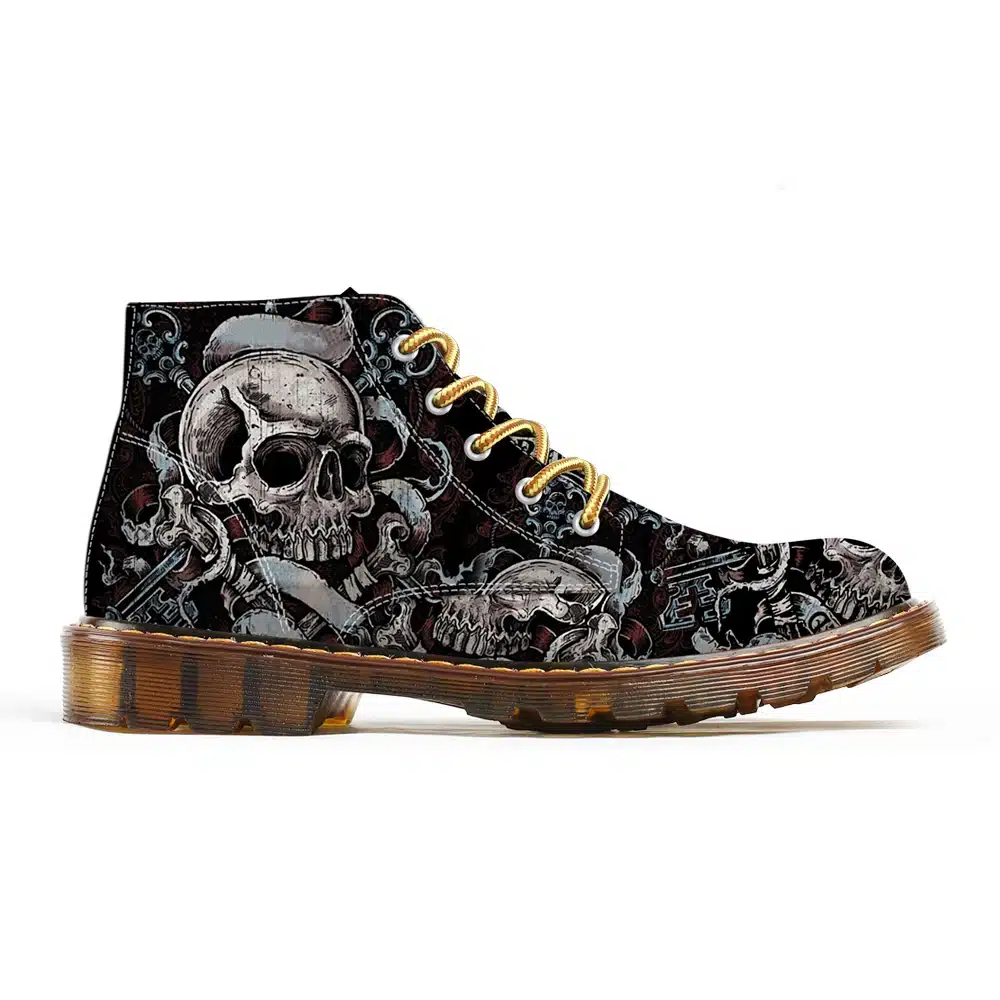 FIRST DANCE 2018 Fashion Mens Skull Shoes For Men Dr Martins Shoes Skeleton Print Black Nice Ankle Shoes Man Oxfords Spring Boot 10