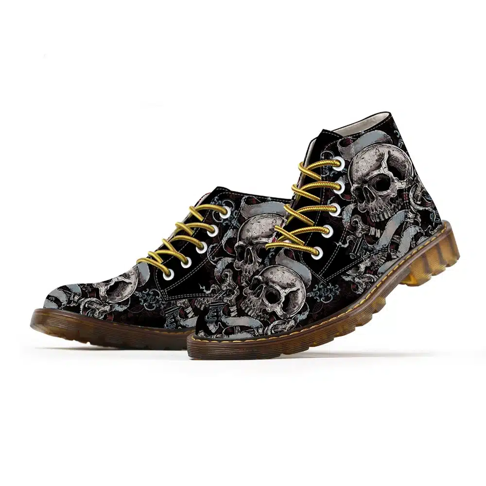 FIRST DANCE 2018 Fashion Mens Skull Shoes For Men Dr Martins Shoes Skeleton Print Black Nice Ankle Shoes Man Oxfords Spring Boot 12