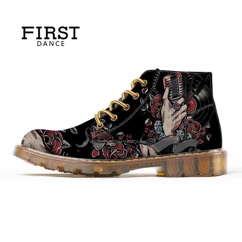 FIRST DANCE 2018 Fashion Mens Skull Shoes For Men Dr Martins Shoes Skeleton Print Black Nice Ankle Shoes Man Oxfords Spring Boot 13