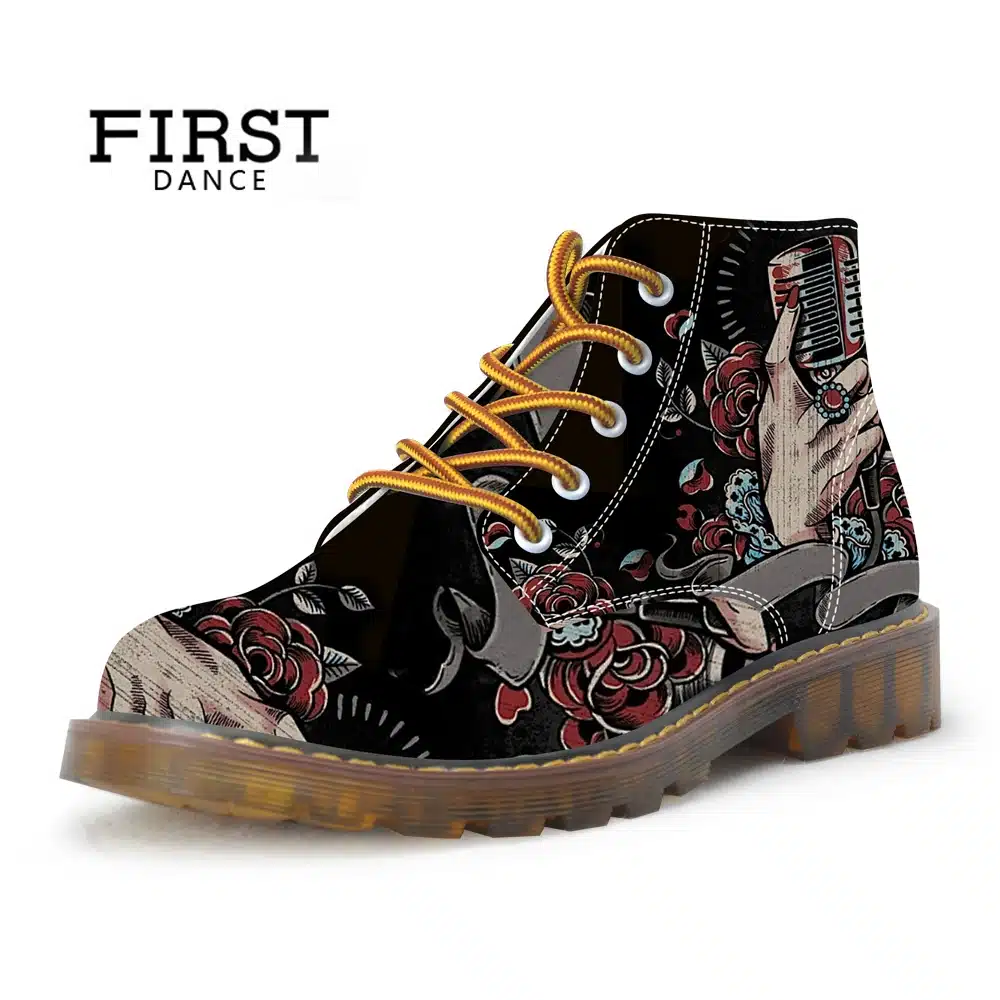 FIRST DANCE 2018 Fashion Mens Skull Shoes For Men Dr Martins Shoes Skeleton Print Black Nice Ankle Shoes Man Oxfords Spring Boot 14