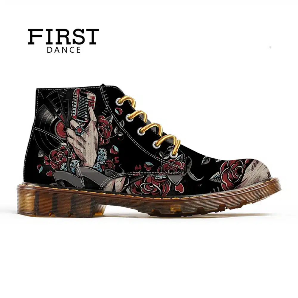FIRST DANCE 2018 Fashion Mens Skull Shoes For Men Dr Martins Shoes Skeleton Print Black Nice Ankle Shoes Man Oxfords Spring Boot 15