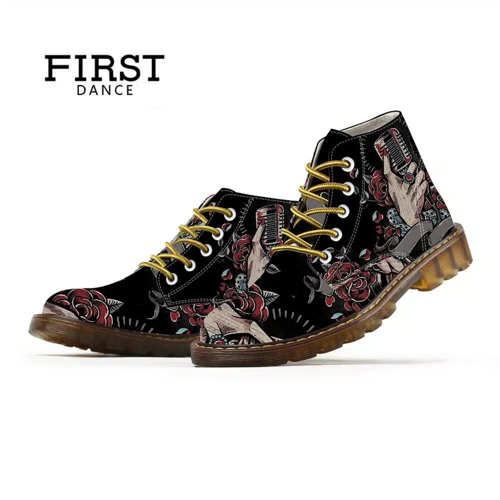 FIRST DANCE 2018 Fashion Mens Skull Shoes For Men Dr Martins Shoes Skeleton Print Black Nice Ankle Shoes Man Oxfords Spring Boot 17
