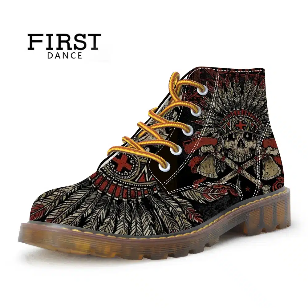 FIRST DANCE 2018 Fashion Mens Skull Shoes For Men Dr Martins Shoes Skeleton Print Black Nice Ankle Shoes Man Oxfords Spring Boot 19
