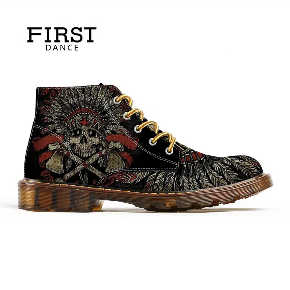FIRST DANCE 2018 Fashion Mens Skull Shoes For Men Dr Martins Shoes Skeleton Print Black Nice Ankle Shoes Man Oxfords Spring Boot 20