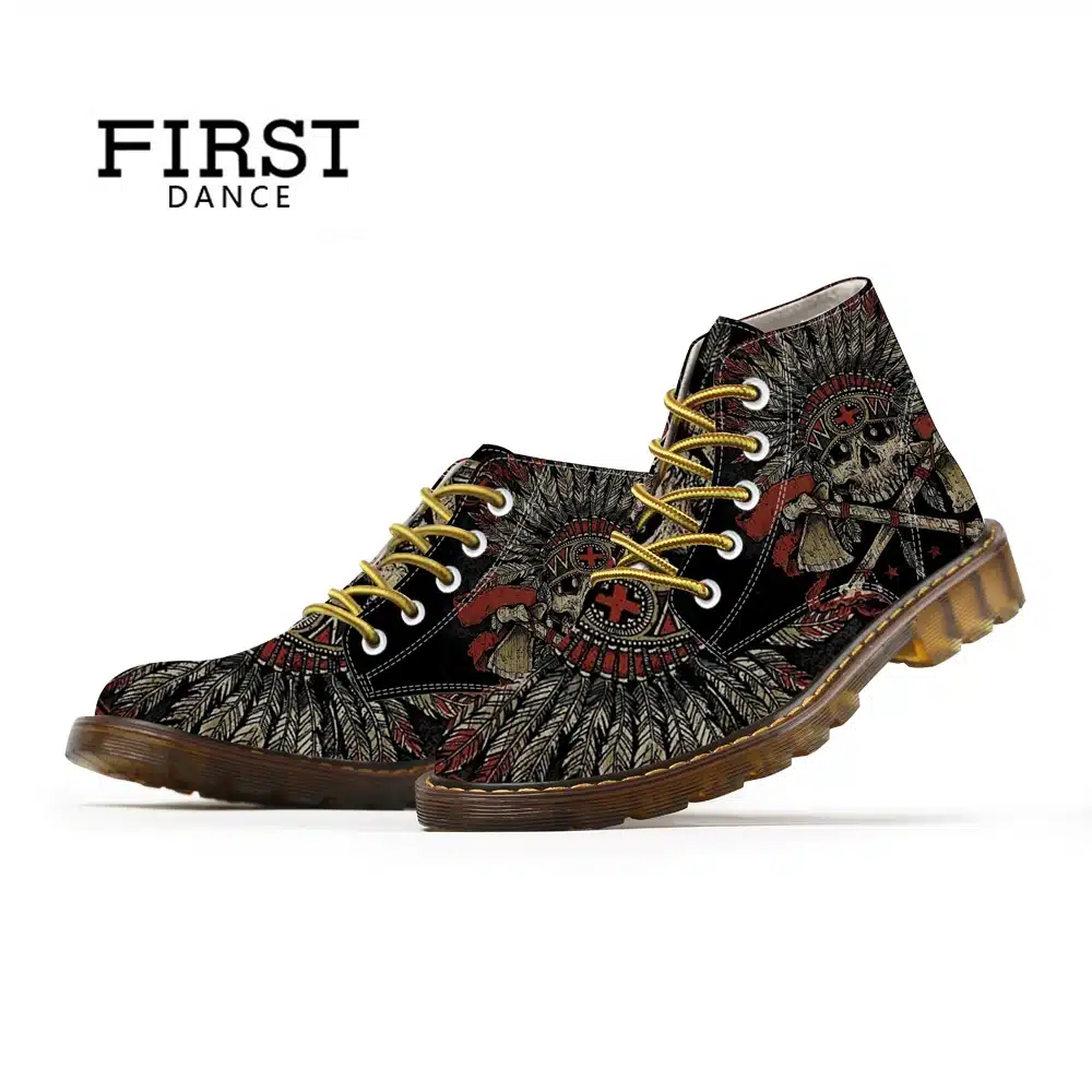 FIRST DANCE 2018 Fashion Mens Skull Shoes For Men Dr Martins Shoes Skeleton Print Black Nice Ankle Shoes Man Oxfords Spring Boot 22