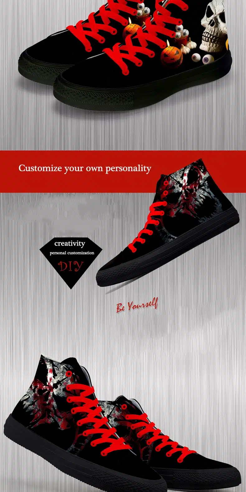 FIRST DANCE Casual Black Punk Skull High Top Shoes Men Classic High Canvas Shoes Fashion 3D Street Nice Printed Casual Shoes Men 4