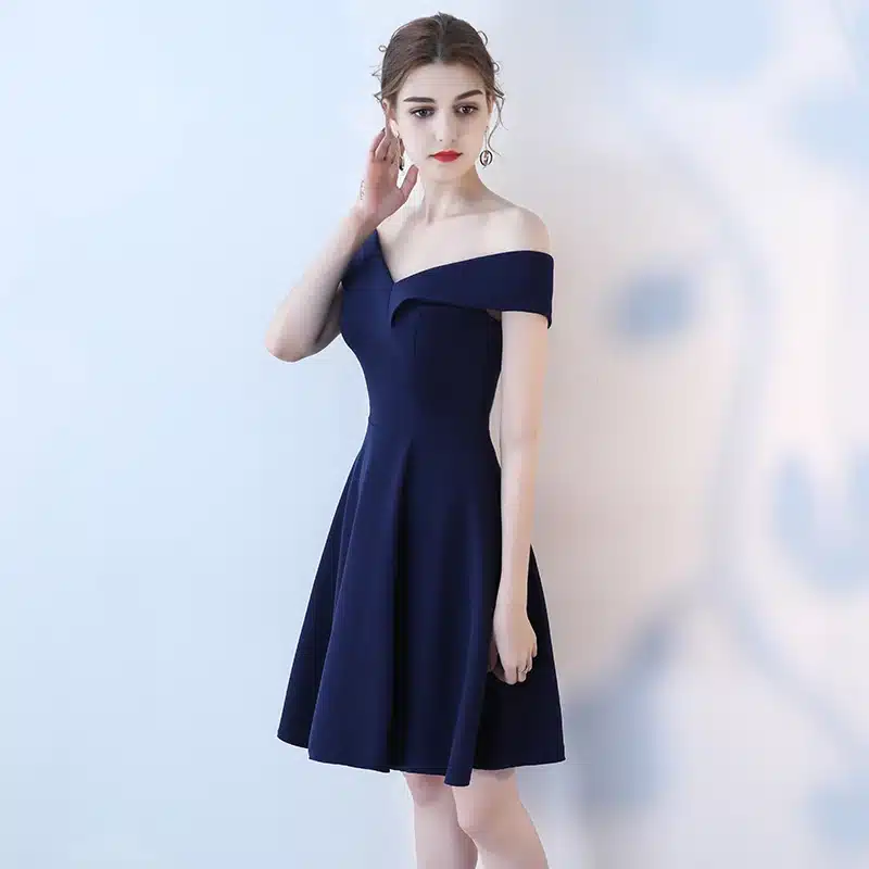 Real Picture Navy Prom Dresses 2018 Sexy Off Shoulder Prom Dress Short Party Boat Neck Simple Elegant Prom Gowns Evening 13