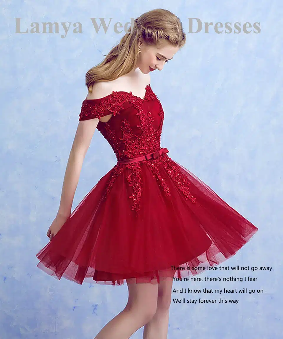LAMYA Sexy Red Lace Elegant Knee Length Prom Dresses 2018 New Arrived Women Beading A Line Evening Party Dress With Bow 9