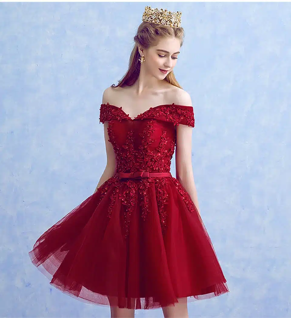 LAMYA Sexy Red Lace Elegant Knee Length Prom Dresses 2018 New Arrived Women Beading A Line Evening Party Dress With Bow 13