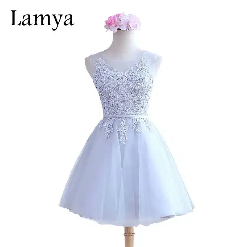 LAMYA Women 2018 Custom Size Elegant Lace O-Neck Off The Shoulder A Line Prom Dresses Pure White Party Dress EV2720 6