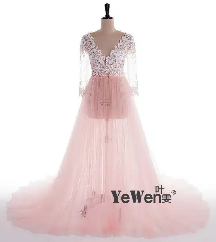 Lace Formal Pregnant Photo dress Long Sleeve See Through Blue Prom Evening Dresses Custom Size Plus Size 2018 Evening Dress 13