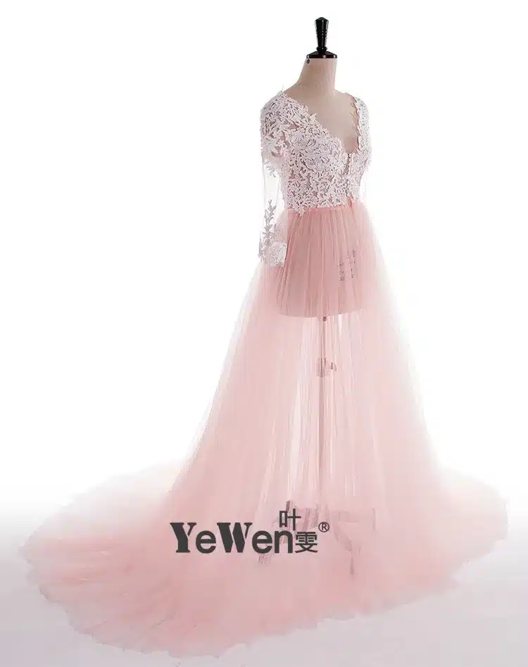 Lace Formal Pregnant Photo dress Long Sleeve See Through Blue Prom Evening Dresses Custom Size Plus Size 2018 Evening Dress 14