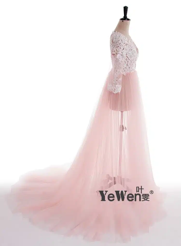 Lace Formal Pregnant Photo dress Long Sleeve See Through Blue Prom Evening Dresses Custom Size Plus Size 2018 Evening Dress 15