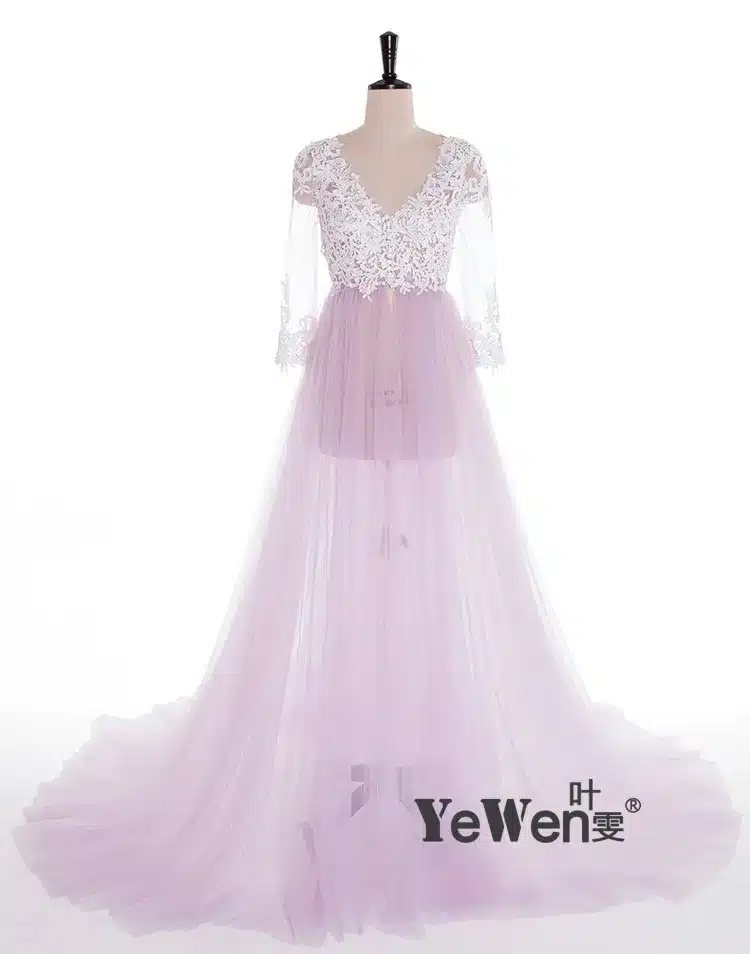 Lace Formal Pregnant Photo dress Long Sleeve See Through Blue Prom Evening Dresses Custom Size Plus Size 2018 Evening Dress 18