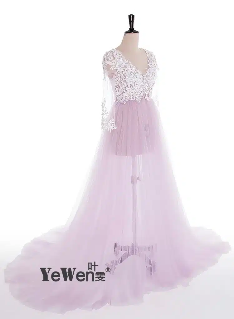 Lace Formal Pregnant Photo dress Long Sleeve See Through Blue Prom Evening Dresses Custom Size Plus Size 2018 Evening Dress 19
