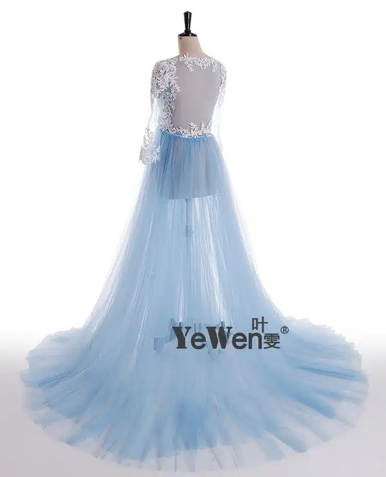 Lace Formal Pregnant Photo dress Long Sleeve See Through Blue Prom Evening Dresses Custom Size Plus Size 2018 Evening Dress 26