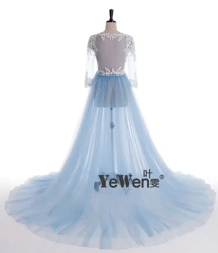 Lace Formal Pregnant Photo dress Long Sleeve See Through Blue Prom Evening Dresses Custom Size Plus Size 2018 Evening Dress 27