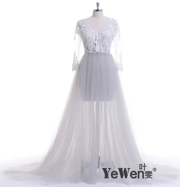 Lace Formal Pregnant Photo dress Long Sleeve See Through Blue Prom Evening Dresses Custom Size Plus Size 2018 Evening Dress 28