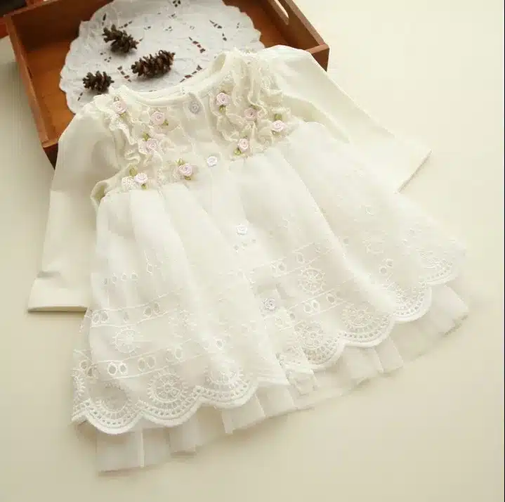 2018 Spring and autumn 0-2 yrs baby clothing floral lace lovely princess newborn baby tutu dress infant dresses vestido infantil 3