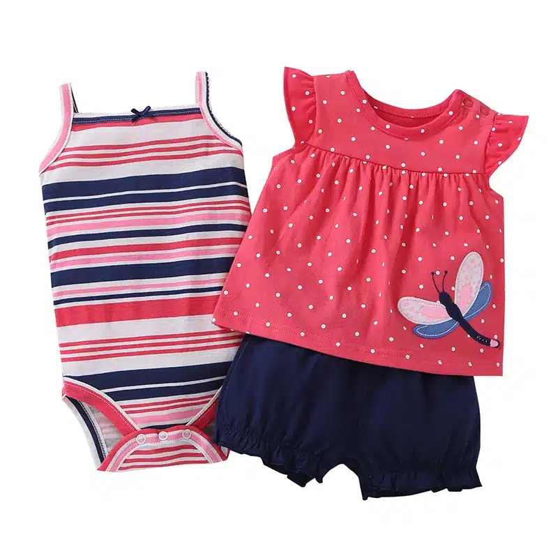 2018 free ship Baby girl clothes set kids bebes clothing summer set floral red Wave point baby romper style Sets bodysuit 4