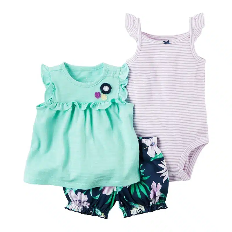2018 free ship Baby girl clothes set kids bebes clothing summer set floral red Wave point baby romper style Sets bodysuit 6