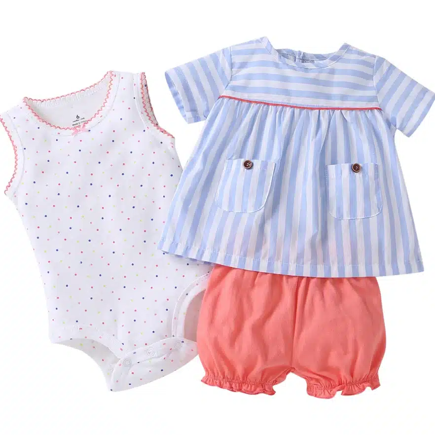 2018 free ship Baby girl clothes set kids bebes clothing summer set floral red Wave point baby romper style Sets bodysuit 10