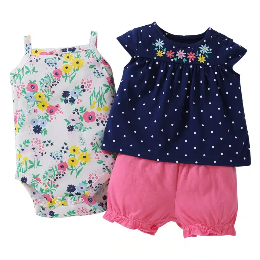 2018 free ship Baby girl clothes set kids bebes clothing summer set floral red Wave point baby romper style Sets bodysuit 13