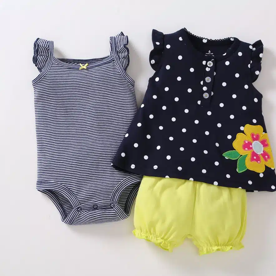 2018 free ship Baby girl clothes set kids bebes clothing summer set floral red Wave point baby romper style Sets bodysuit 18