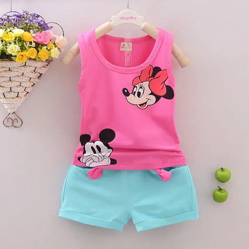 2018 new baby boys girls Clothes set Kid Minnie Vest +short pant summer style baby suits Children Clothing cartoon mickey sets 10