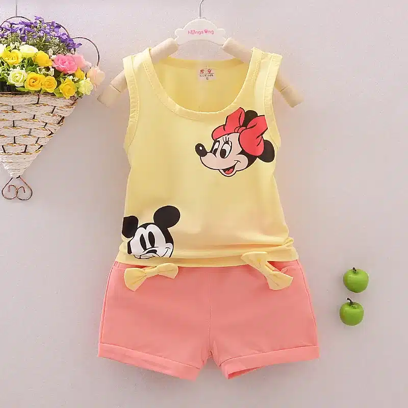 2018 new baby boys girls Clothes set Kid Minnie Vest +short pant summer style baby suits Children Clothing cartoon mickey sets 17