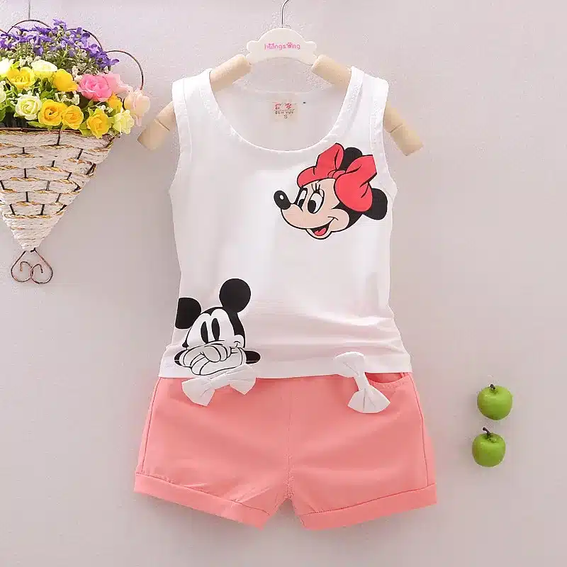 2018 new baby boys girls Clothes set Kid Minnie Vest +short pant summer style baby suits Children Clothing cartoon mickey sets 18
