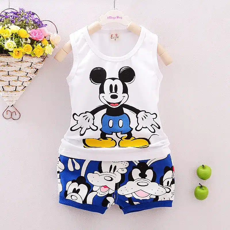 2018 new baby boys girls Clothes set Kid Minnie Vest +short pant summer style baby suits Children Clothing cartoon mickey sets 27