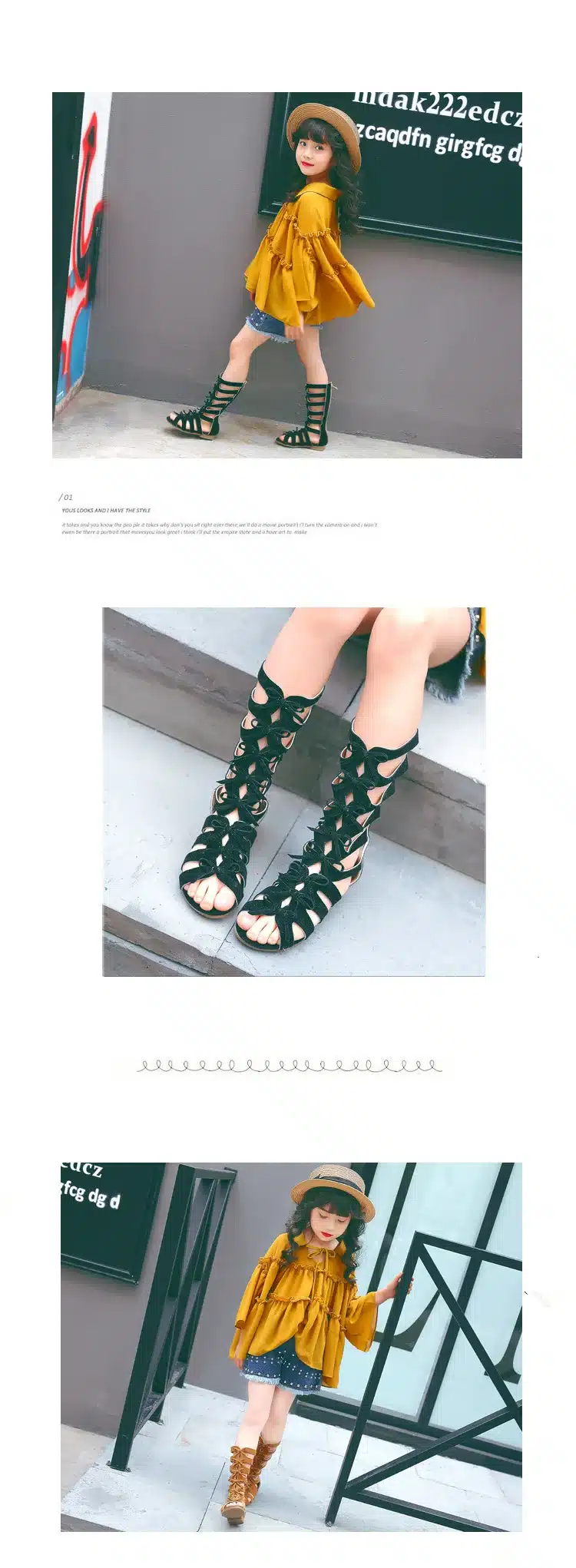 2018 Little girls gladiator sandals boots scrub leather summer brown black high-top fashion roman kid sandals toddler baby shoes 12