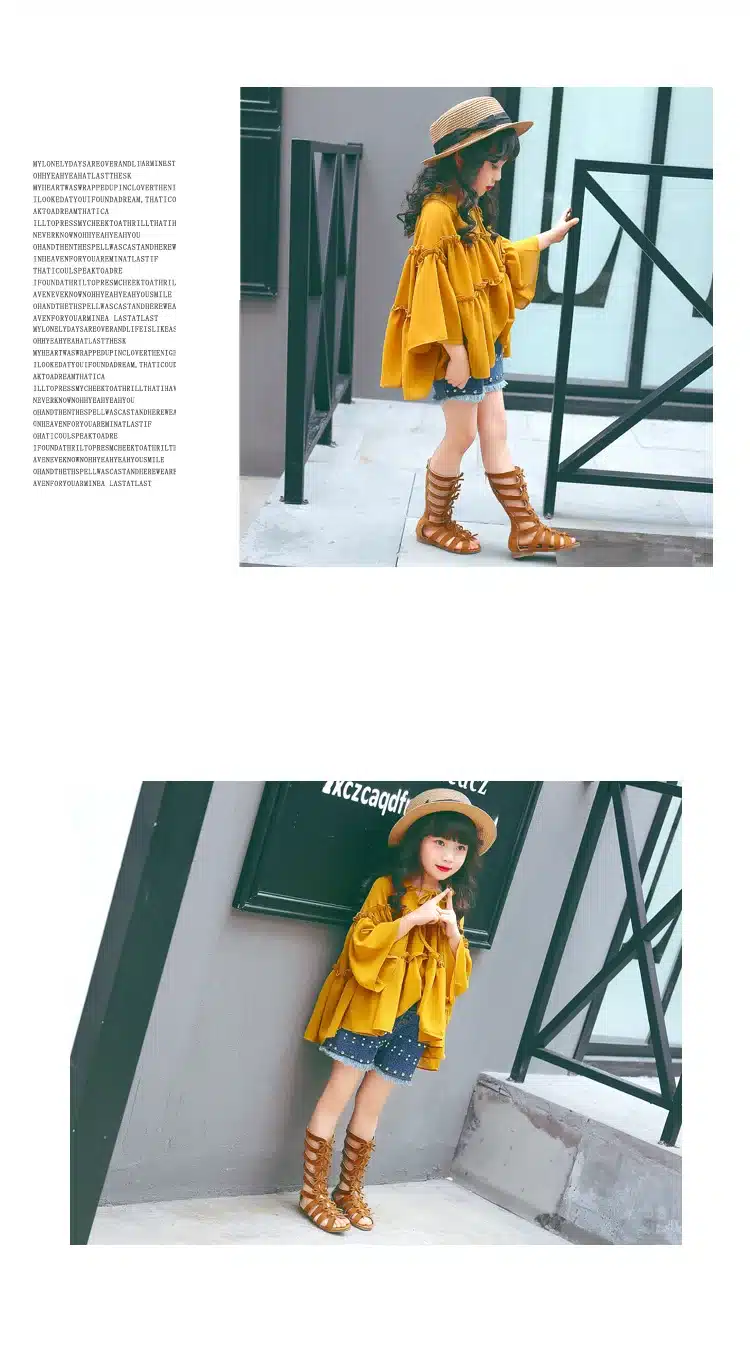 2018 Little girls gladiator sandals boots scrub leather summer brown black high-top fashion roman kid sandals toddler baby shoes 13