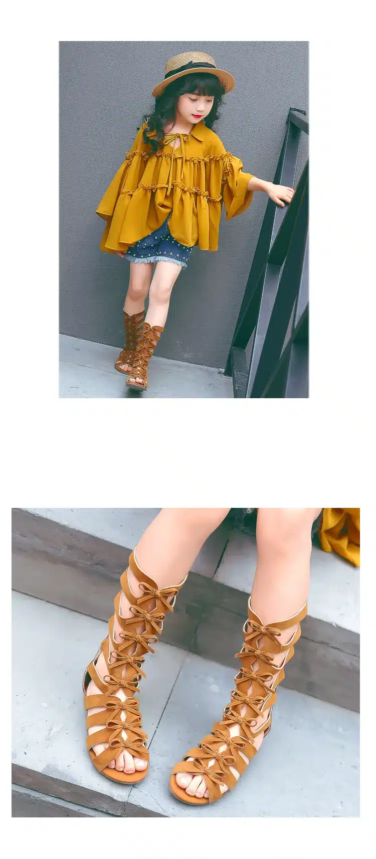 2018 Little girls gladiator sandals boots scrub leather summer brown black high-top fashion roman kid sandals toddler baby shoes 14