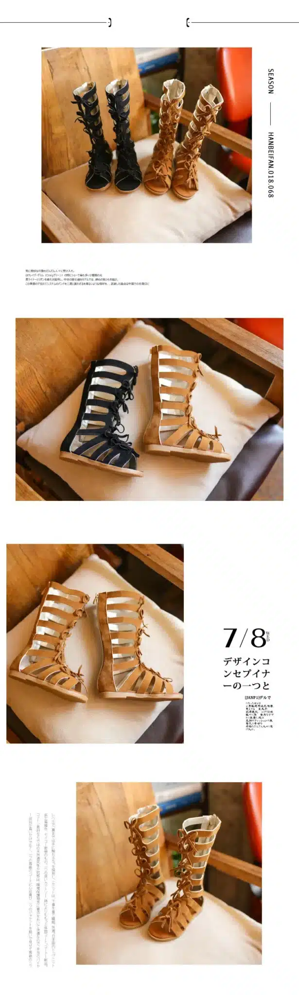 2018 Little girls gladiator sandals boots scrub leather summer brown black high-top fashion roman kid sandals toddler baby shoes 15
