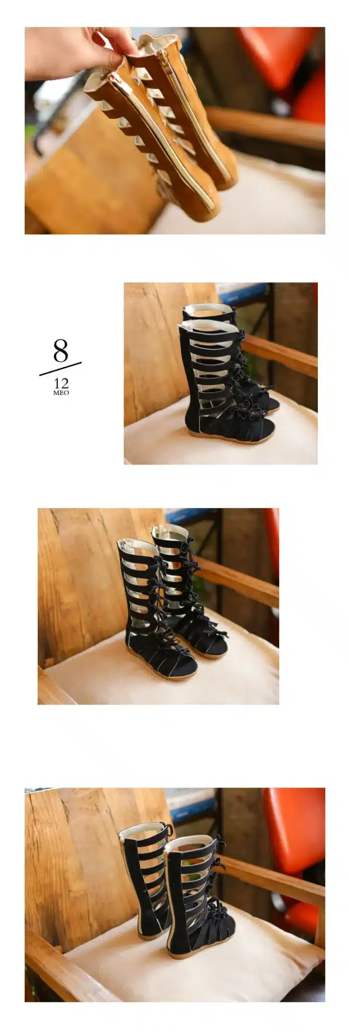 2018 Little girls gladiator sandals boots scrub leather summer brown black high-top fashion roman kid sandals toddler baby shoes 16