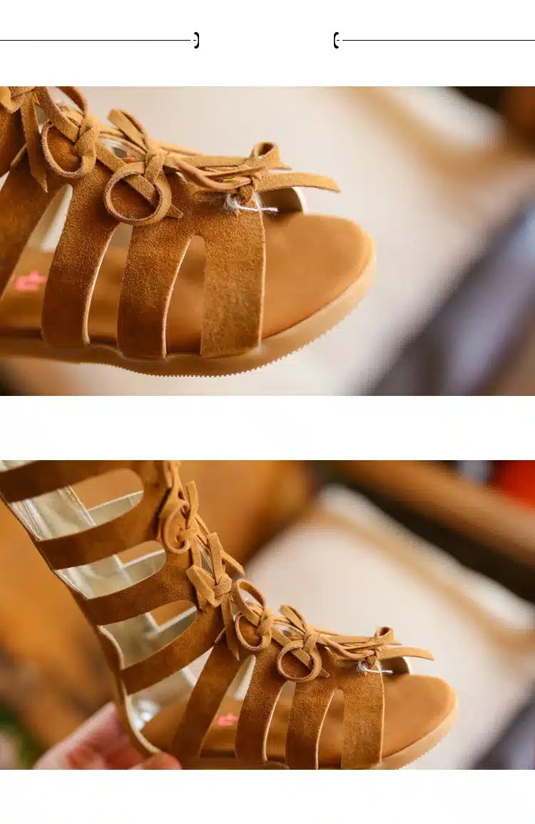 2018 Little girls gladiator sandals boots scrub leather summer brown black high-top fashion roman kid sandals toddler baby shoes 17