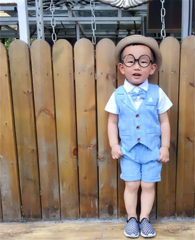 Baby Boys Clothing Sets 2018 New Summer Children Formal Wear Soft Short Shirt + Plaid Waist Coat + Shorts Kids 3PC Suits JJ010 6